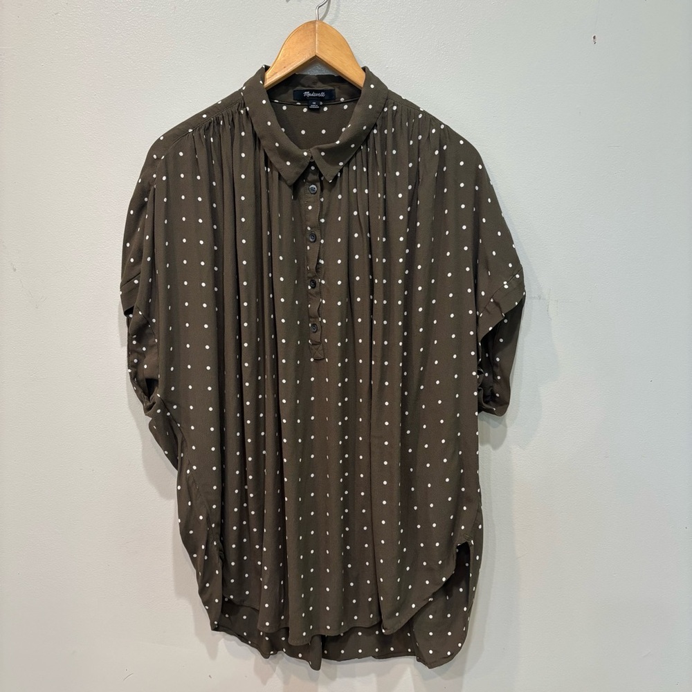 Madewell Grid Dot Popover Olive Top Women’s Plus Size 3X